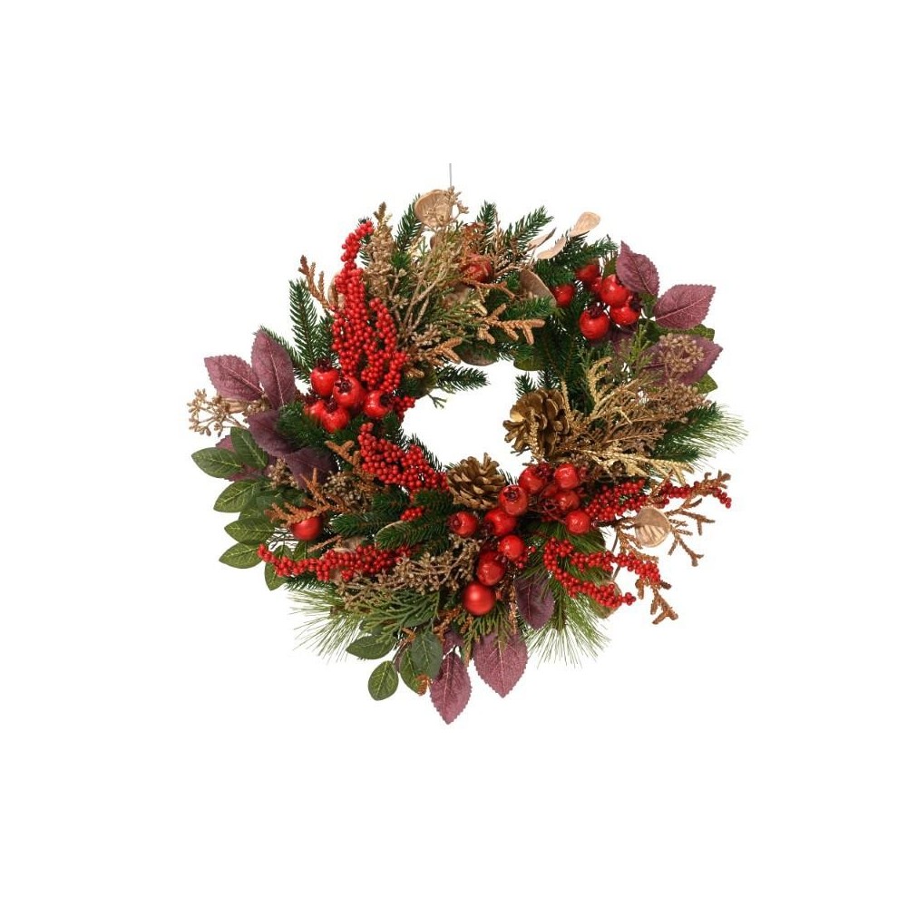 CORONA BACCHE ROSSE PIGNE ORO D.40 H.11